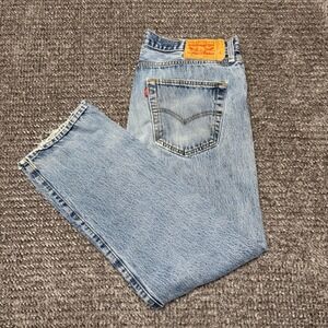 Levis Mens 501 Jeans Size 36x32 Light Wash Denim Button Fly Straight Leg